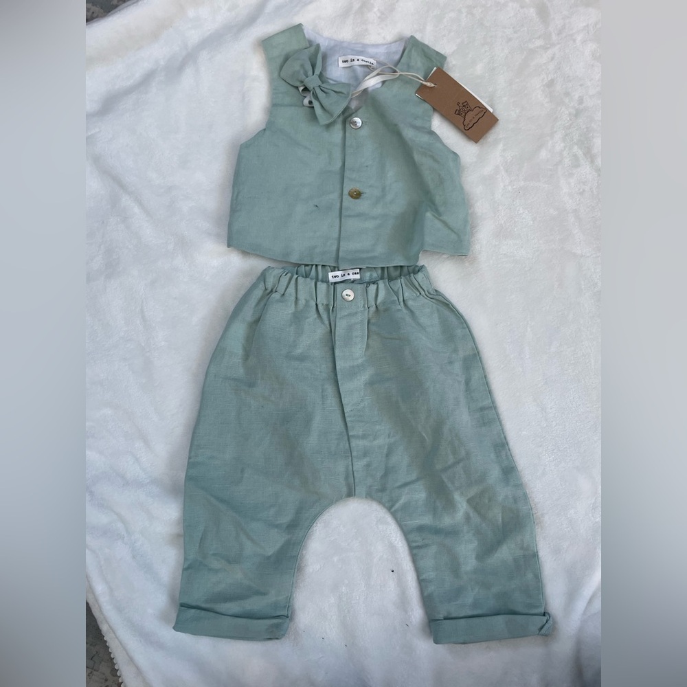 NWT Baby Boy Linen Blend Matching Vest Set